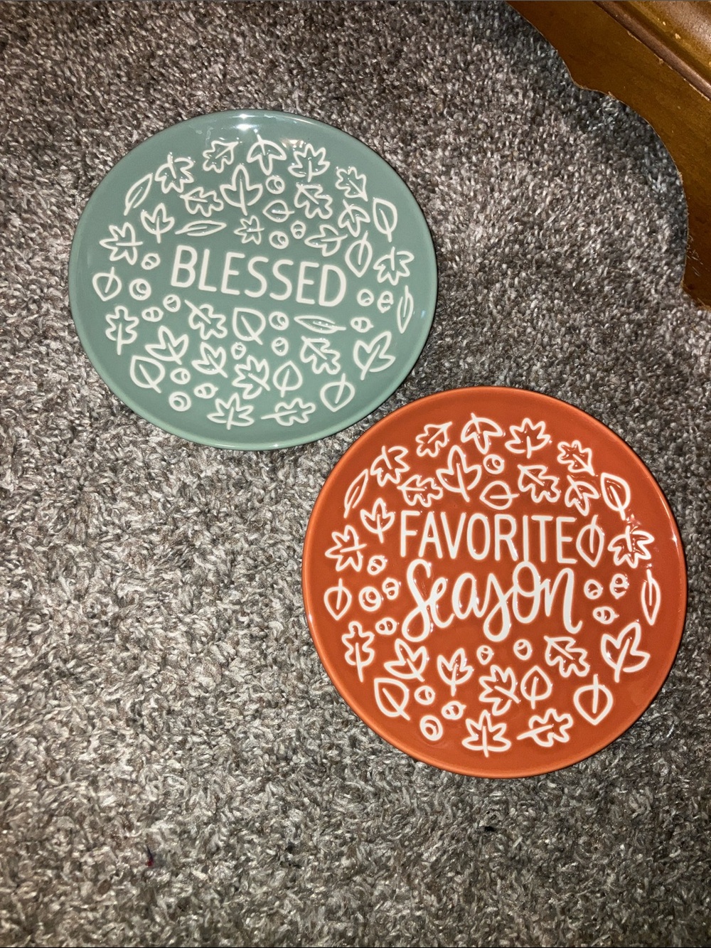 Seasonal Ceramic Plate Duo - Green "Blessed" & Orange "Favorite Season" 6”